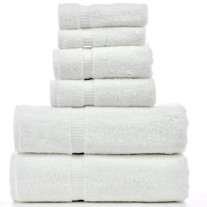 Luxury Hotel & Spa Quality, Quick Dry 100% Turkish Cotton, 700 GSM, Eco Friendly Towel, Bathroom and Kitchen Dobby Border Towels, 2-Bath Towel, 2-Hand Towel, 2-Washcloth (Bundle Set of 6, White)